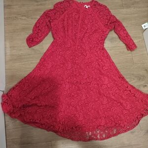 Eva Mendes New York & Company Elegant Red Lace Dress Pink Fuchsia